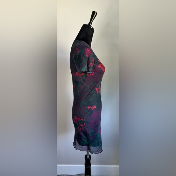 Women's Cut Butterfly Y2K Short Sleeve Crew Neck Short Bodycon Mesh Dress Size M - Picture 5 of 8